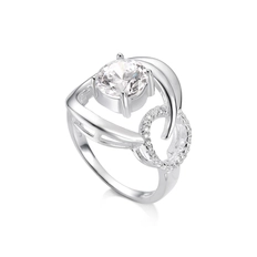 Anel de Prata Blend Collection Espelhado com Trabalhado e Zircônia Cristal Redonda
