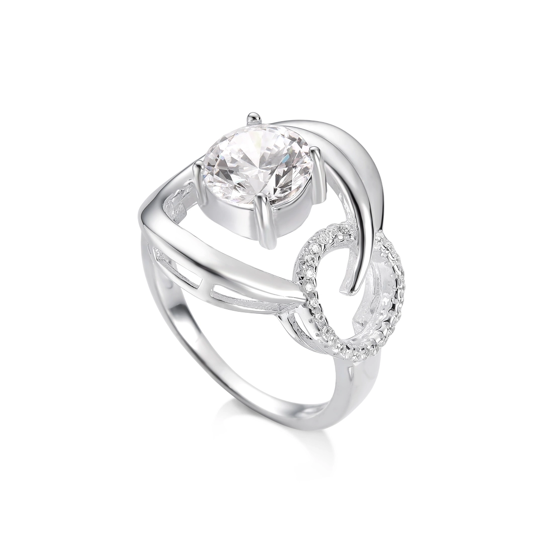 Anel de Prata Blend Collection Espelhado com Trabalhado e Zircônia Cristal Redonda