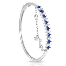 Bracelete de Prata Blend Collection com Losangos em Zircônia Safira e Peixe Espelhado