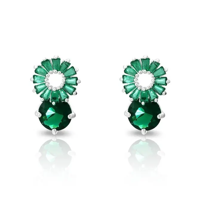 Brinco Top Flor com Zircônias Esmeralda
