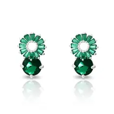 Brinco Top Flor com Zircônias Esmeralda