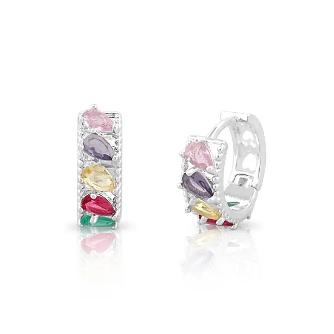 Brinco Argola Click com Gotas em Zircônias Coloridas Gota