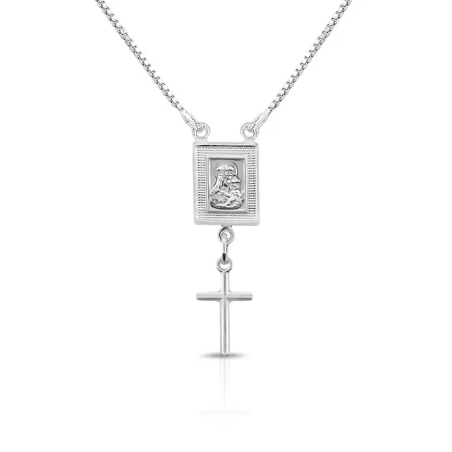 Corrente com Medalha De Nossa Senhora Do Carmo e Cruz Espelhada