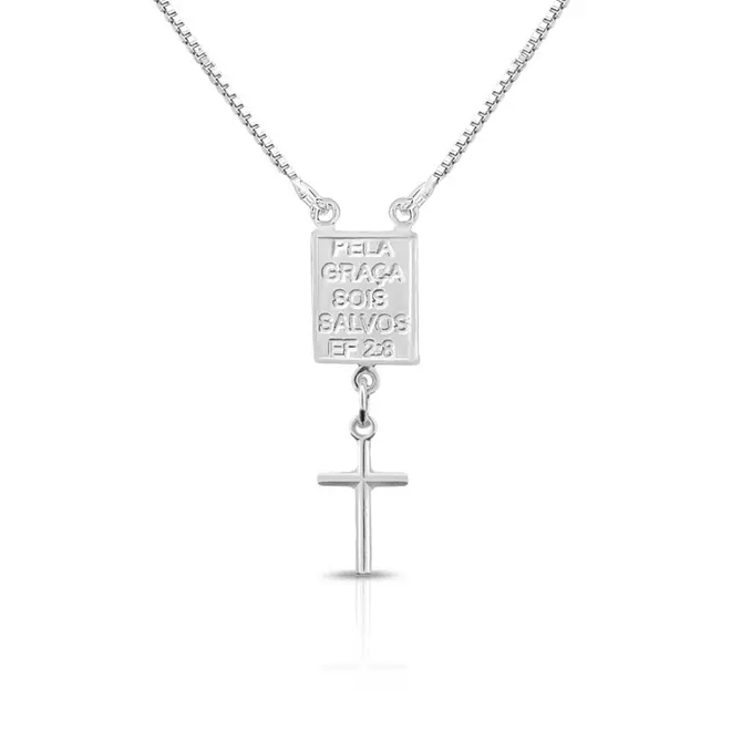 Corrente com Medalha De Nossa Senhora Do Carmo e Cruz Espelhada