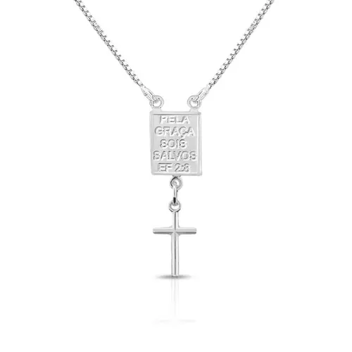 Corrente com Medalha De Nossa Senhora Do Carmo e Cruz Espelhada
