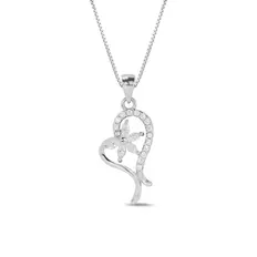 Gargantilha de Prata Coração com Flor e Zircônia Cristal