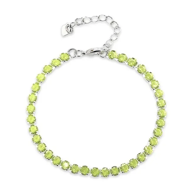 Pulseira de Prata Leve Riviéra com Zircônia Verde Claro