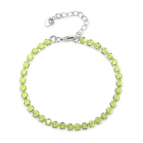 Pulseira de Prata Leve Riviéra com Zircônia Verde Claro