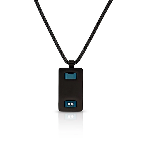 Corrente com Pingente Retangular Carbonado Preto e Azul com Zircônias