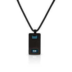 Corrente com Pingente Retangular Carbonado Preto e Azul com Zircônias