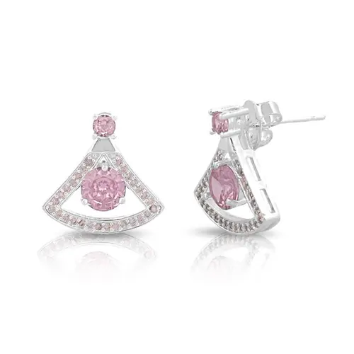 Brinco Top Leque Com Zircônias Rosa
