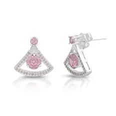 Brinco Top Leque Com Zircônias Rosa