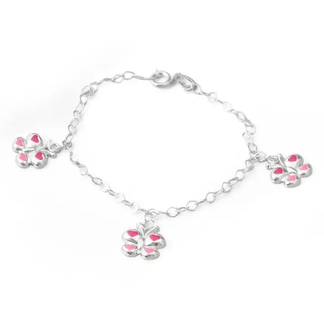 Pulseira Kids Borboleta com Corações Rosas