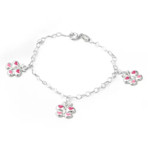 Pulseira Kids Borboleta com Corações Rosas