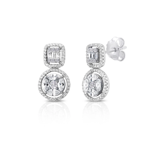 Brinco de Prata Balanço Blend Collection com Zircônias Cristal Quadrada e Redonda