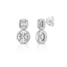 Brinco de Prata Balanço Blend Collection com Zircônias Cristal Quadrada e Redonda