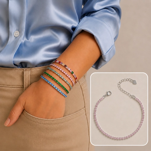 Pulseira Riviera Com Zircônias Rosa