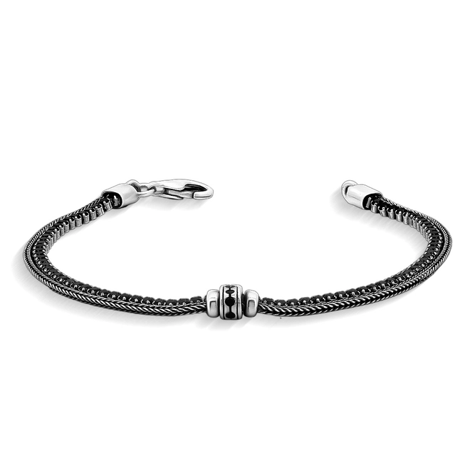 Pulseira Dupla Envelhecida com Zircônias Ônix