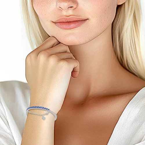 Bracelete de Prata Blend Collection Articulado com Zircônias Safira e Pingente de Estrela