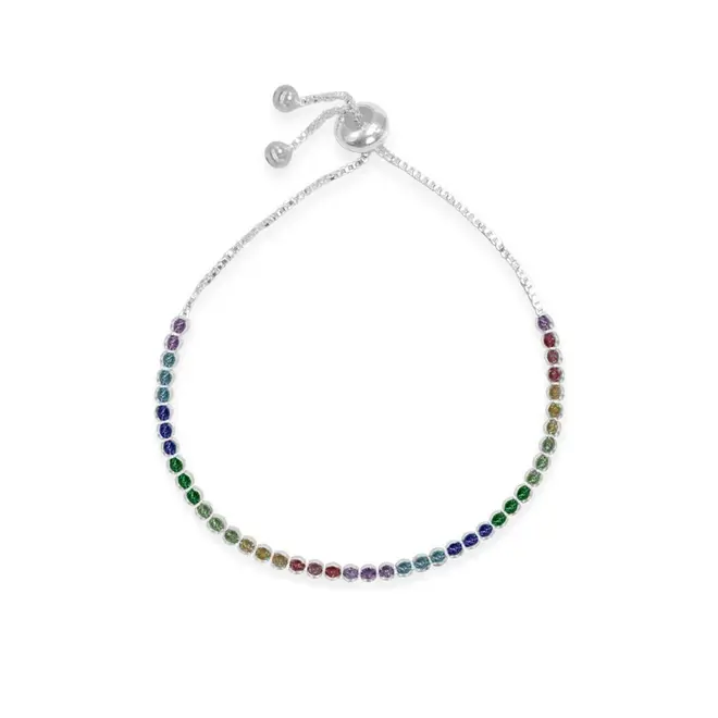 Pulseira de Prata Riviera com Zircônia Colorida e Fecho Regulável