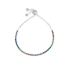 Pulseira de Prata Riviera com Zircônia Colorida e Fecho Regulável