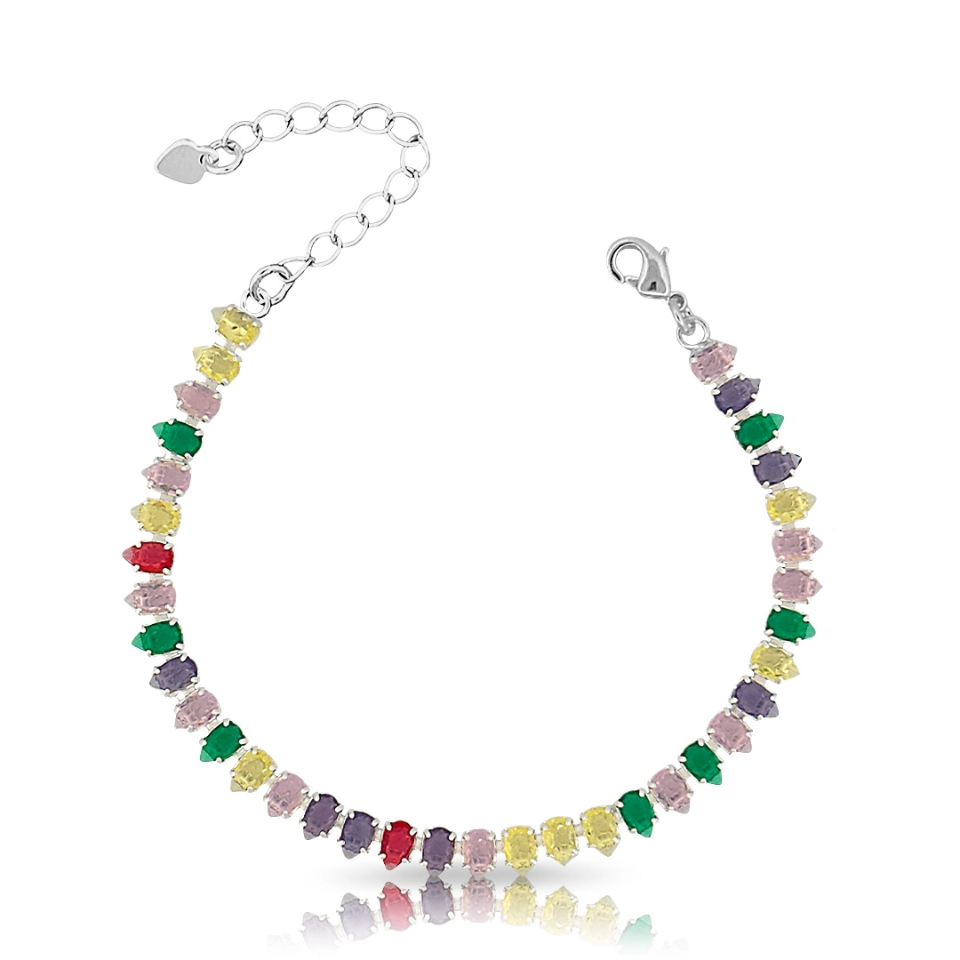 Pulseira Riviera com Gota de Zircônia Colorida
