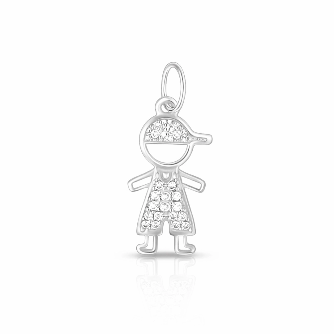 Pingente de Menino Vazado com Zircônias Cristal