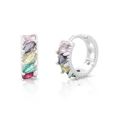 Brinco Argola Clic com Zircônias Coloridas Navete