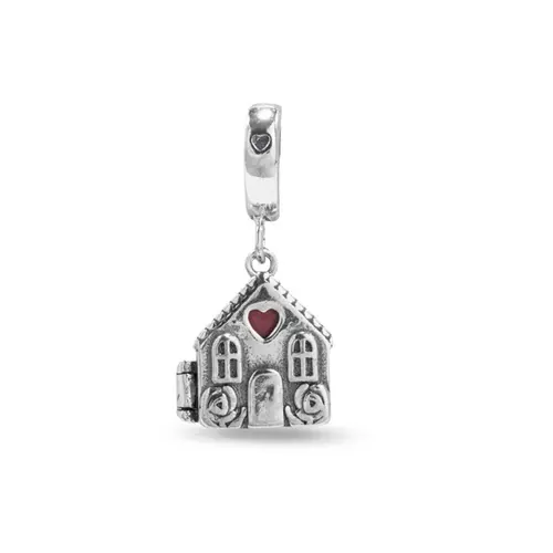 Berloque Casa Envelhecida com Coração Rosa Esmaltado