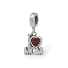 Berloque I love Mom com Zircônia Rubi Coração