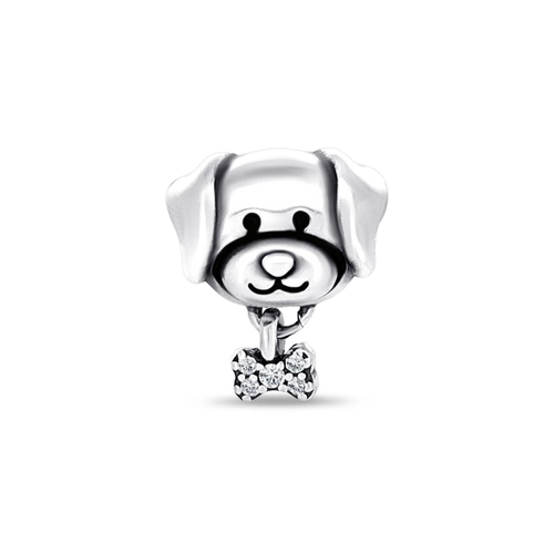 Berloque Cachorro e Laço com Zircônias Cristal