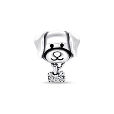 Berloque Cachorro e Laço com Zircônias Cristal