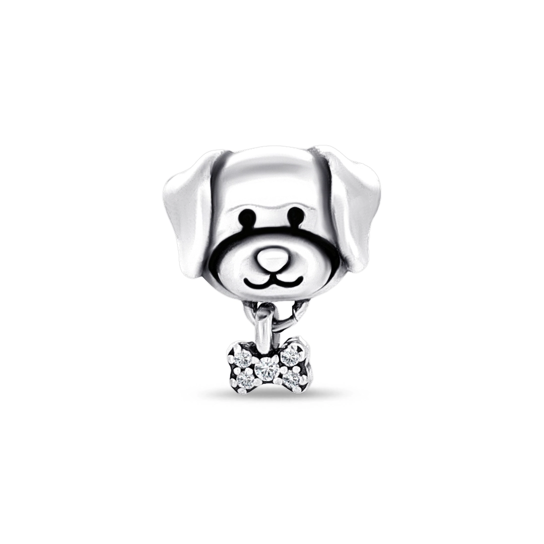 Berloque Cachorro e Laço com Zircônias Cristal