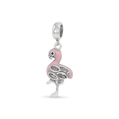 Berloque Flamingo Rosa Esmaltado e Zircônias Cristal