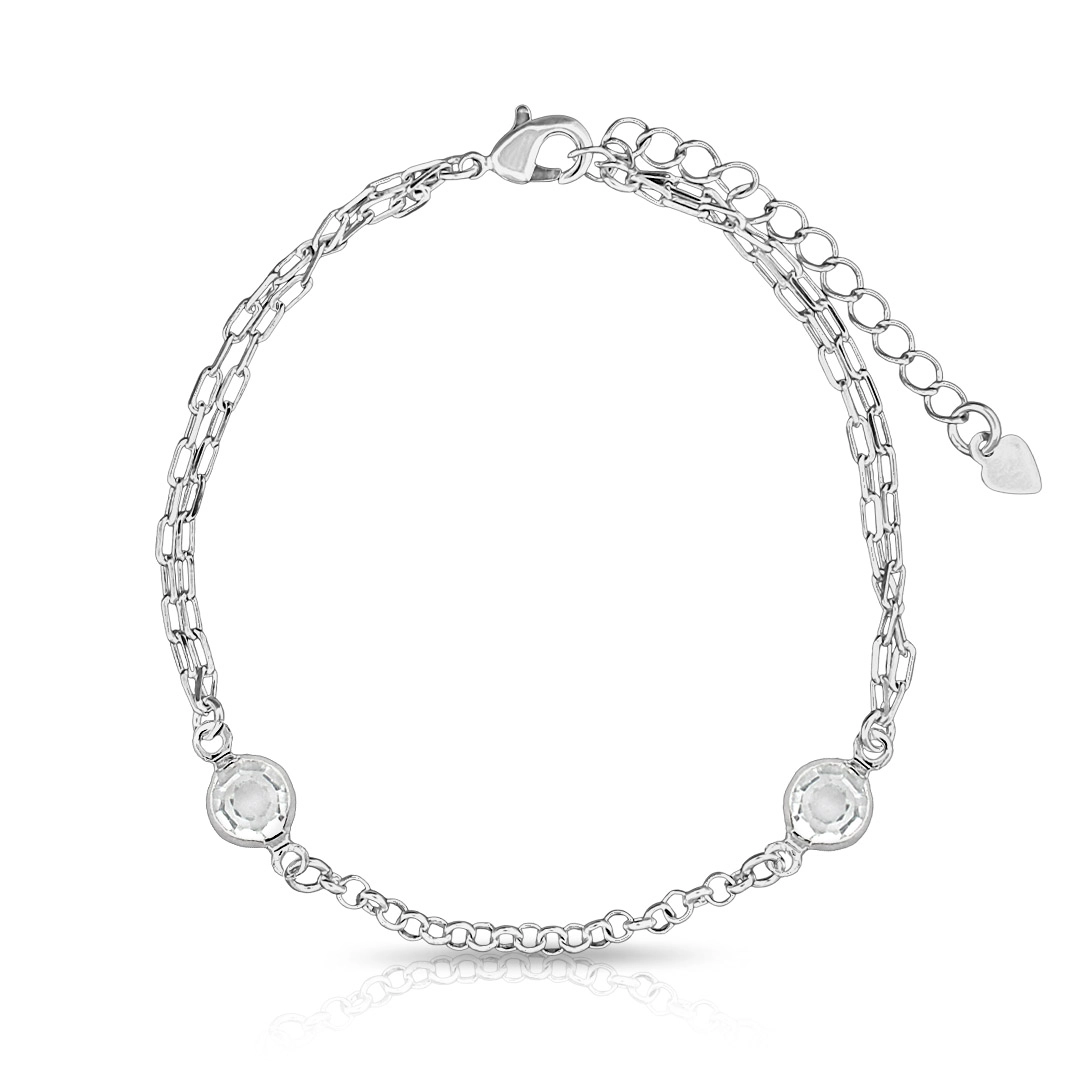 Pulseira com Duas Zircônias Cristal Redondas