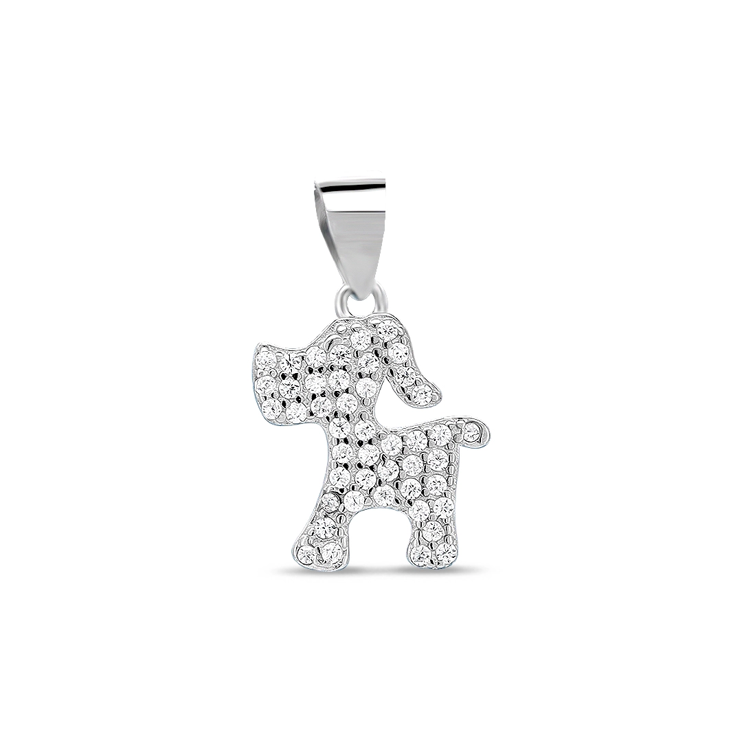 Pingente de Prata Cachorro com Zircônia Cristal