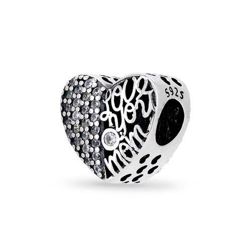 Berloque Coração Love You Mom com Zircônias Cristal