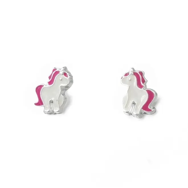 Brinco Kids Infantil Unicórnio Esmaltado Rosa e Branco