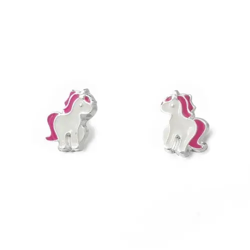 Brinco Kids Infantil Unicórnio Esmaltado Rosa e Branco