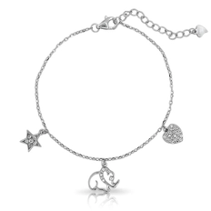 Pulseira de Estrela, Elefante e Coração com Zircônias