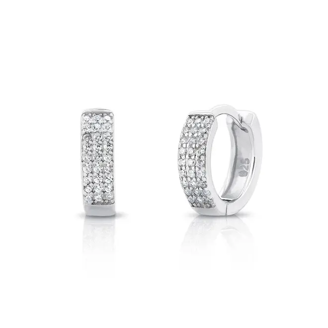 Brinco Argola Click com Três Fileiras de Zircônias Cristal