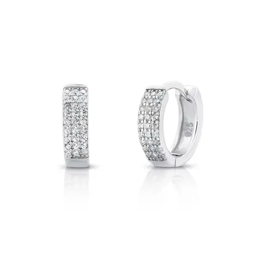 Brinco Argola Click com Três Fileiras de Zircônias Cristal