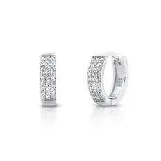 Brinco Argola Click com Três Fileiras de Zircônias Cristal