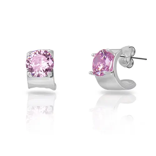 Brinco Argola Espelhada com Zircônia Rosa