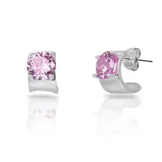Brinco Argola Espelhada com Zircônia Rosa