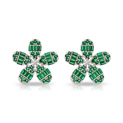 Brinco Top Flor com Zircônias Esmeralda Cravejadas