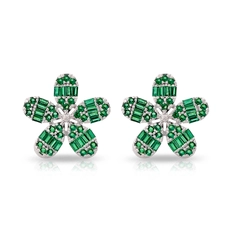 Brinco Top Flor com Zircônias Esmeralda Cravejadas