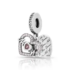 Berloque Coração Duplo MOM com Zircônias Cristal e Rosa