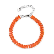 Pulseira de Prata Leve Riviéra com Zircônia Retangular Laranja