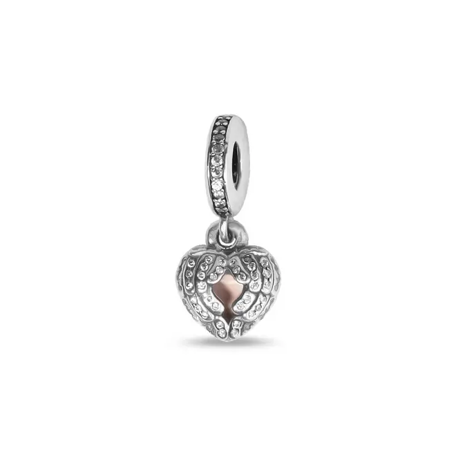 Berloque Coração com Resina Rosa e Zircônias Cristal
